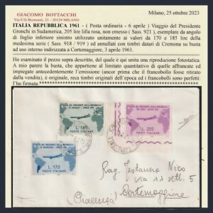 Repubblica Italiana 1961 Gronchi Rosa n. 921 Busta viaggiata Cremona Certificato