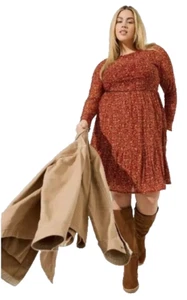 Vestido midi tórrido talla 2X rojo floral manga larga en capas elástico Cottagecore Fairy - Imagen 1 de 20