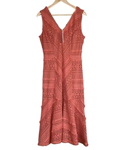 Per Una Lace Dress Size 12 Coral Midi Sleeveless Cruise Party Wedding Occasion - Picture 1 of 7