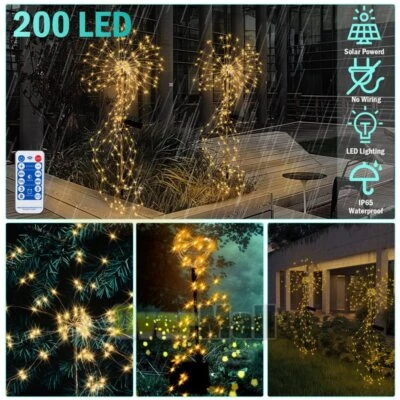 200LED Luces solares fuegos artificiale Exterior Jardin Decor Lampara de Navidad - Image 1 of 4