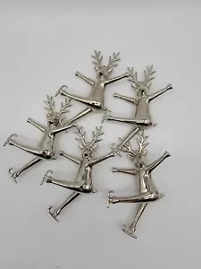 Silver/chrome Metal Reindeer Ice Skating Christmas Ornaments Set of 5 - Picture 1 of 8