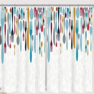 Dinnerware Service Curtains 2 Panel Set with Hook Window Drapes for Kitchen Cafe - Picture 1 of 10