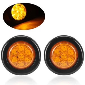 2PC 2" Marker Lights LED Truck Trailer Round Side Light Amber Clearance Grommet - Picture 1 of 10