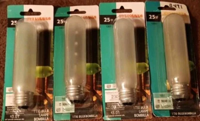 4 Sylvania 25W Standard Base Frosted T10 Bulbs - Image 1 of 2