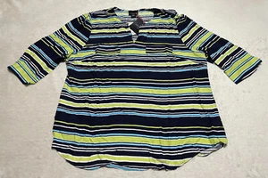 Cynthia Rowley Blouse Top Womens Size 2X Multicolor 3/4 Sleeve V Neck Striped - Picture 1 of 8