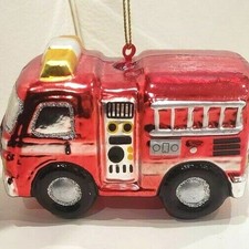 Robert Stanley Glass Ornaments Red Firetruck Fireman Christmas Tree Decoration