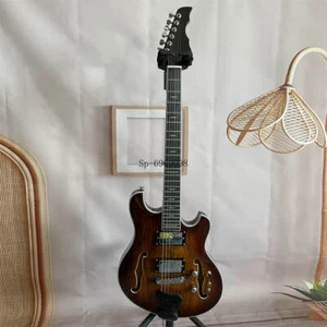 Brown KOA Top&Back Languedoc Electric Guitar Semi-Hollow Body H-H Pickups F Hole - Picture 1 of 9