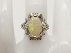 Antique Ostby & Barton 1900S 2Ct Fancy Cut Natural Opal 14K White Gold Ring