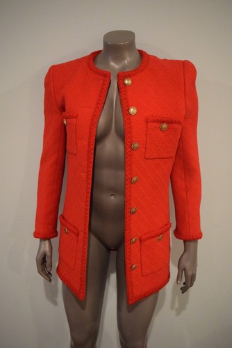 SAINT LAURENT (YSL) Nuovo con etichetta! Giacca blazer donna YSL Saint Laurent rosso tweed diamante goffrato lana logo