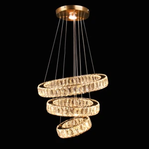 3 Ring Gold LED Chandeliers Crystal Pendant Light Modern Chandelier Bedroom - Picture 1 of 17