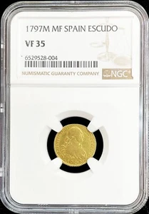 1797 M MF GOLD SPAIN 1 ESCUDO CHARLES IV COIN MADRID MINT NGC VF 35 - Picture 1 of 2