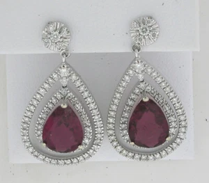 14k Two Tone Pink Tourmaline Double Diamond Halo Screwback Earrings 6.95 Ctw  - Picture 1 of 1