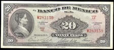 Mexico P-54j Banco de Mexico 20 Pesos LE-M, 8.11.1961  VF+
