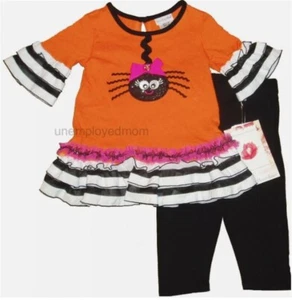 Halloween Outfit Spider Dress Legging 2 Piece Set Top Bottom Girls Holiday - Picture 1 of 5