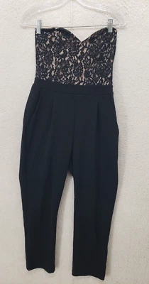 Mono Expess para mujer 8 negro mezcla de rayón fuera del hombro encaje pantalones de novia Foto 1 de 4