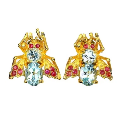 Orecchini in argento sterling 925 topazio ovale 8x6 mm rubino pietre... - Immagine 1 di 4