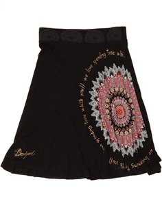 DESIGUAL Womens Graphic A-Line Skirt Large W30 Black Floral YP18 - Picture 1 of 3