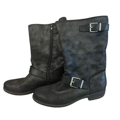 Botas de Motociclista Crown Vintage Negras Imitación Gamuza Hebilla Moto Para Mujer Talla 10M Foto 1 de 4