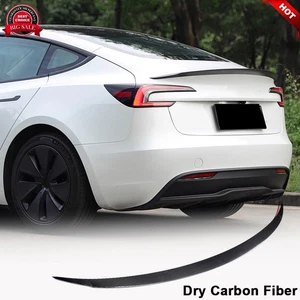 For Tesla Model 3 2023UP Dry Carbon Fiber Rear Trunk Spoiler Wing Lip - Foto 1 di 11