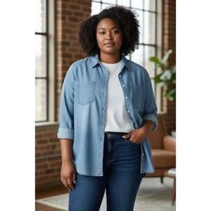 Talbots Women’s 1X Denim Button-Down Shirt – Soft Chambray Blue Long Sleeve Top - Picture 1 of 3