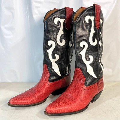 De Colección Nine West Romnee Rojo Negro Blanco Cuero Western Botas de Vaquero Talla 8.5 M Y2K Foto 1 de 4