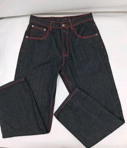 Vintage Y2K Akademiks Jeans Mens 34x32 Black Red Denim Straight Leg Hip Hop - Picture 1 of 9