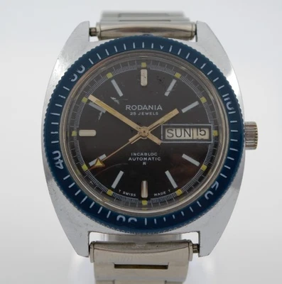Vintage Rodania Diver Watch Automatic 25 Jewel Day/Date Bi-Directional Bezel - Image 1 of 4