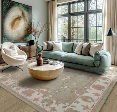 Alfombra de lana de salvia LoomBloom de varios tamaños, enganchada a mano tradicional Agra Transitional Foto 1 de 4