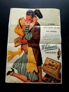 1942 WW2 AMERICA WHITMAN'S CHOCOLATE COUPLE WOMEN LADY WAR PROPAGANDA POSTER 363 - Picture 1 of 5