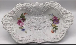 Meissen Embossed Oval Serving Bowl 12” Flowers Florals - Picture 1 of 5