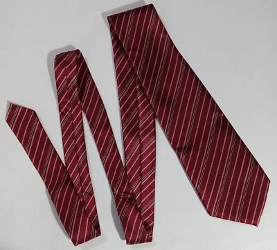 60" George Martin Maroon Striped Polyester Men's Necktie Neck Tie - Image 1 of 4
