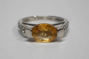 Vintage STERLING SILVER CITRINE & CZ LADIES RING Oval Stone Marked NVC Size 6 - Picture 1 of 10