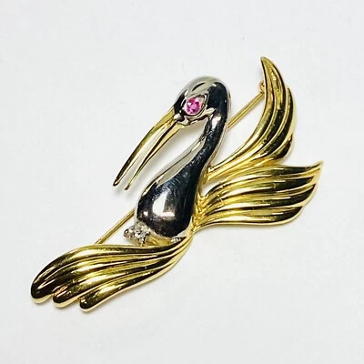 Rare Andreas Daub Germany 14K Two Tone Gold Bird Ruby Eye 43mm Brooch Pin 4.8g - Image 1 of 4