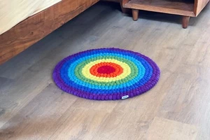 Handmade Seven Chakra Felt Ball Rug - Authentic & Fair Trade Décor For Home - Picture 1 of 8