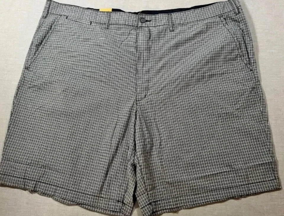 Nautica Shorts Mens 50 Black Chino Check Pocketed Belted Button Zip Men NWOT. - Image 1 of 4