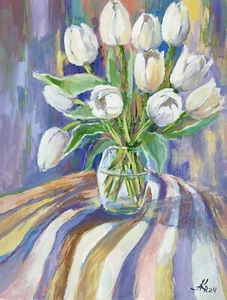 Spring Tulips Flowers Original Floral Painting Impressionism Artwork - Picture 1 of 8