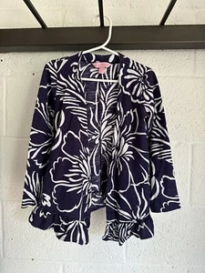 EUC Lilly Pulitzer Girls Floral Open Front Ruffle Cardigan SZ M 6-7 Navy Blue - Picture 1 of 7
