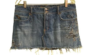 Abercrombie & Fitch Womens Jean Skirt Size 10 Embellished Ragged Hem Mini Lined - Picture 1 of 7