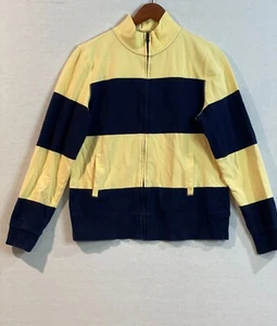 Villager Liz Claiborne Full Zip Sweatshirt Women Size Large Yellow & Navy Stripe - Picture 1 of 9