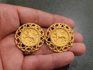 RAR Vintage große ANNE KLEIN Gold Löwe Medaillons Knopf Ohrringe Runway  - Bild 1 von 11
