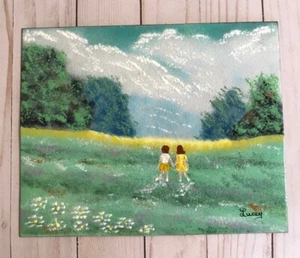 JEAN LUCEY SMALTO SU RAME DIPINTO Fratelli Bambini a Gioco Paesaggio Contea - Foto 1 di 7