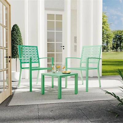 Outdoor Bistro Set Stackable Metal Square Table and Chairs Apartment - Image 1 of 4