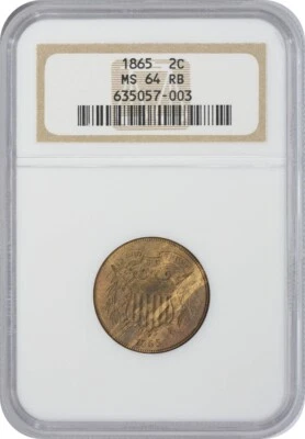 1865 Two Cent Piece MS64RB NGC - Image 1 of 2
