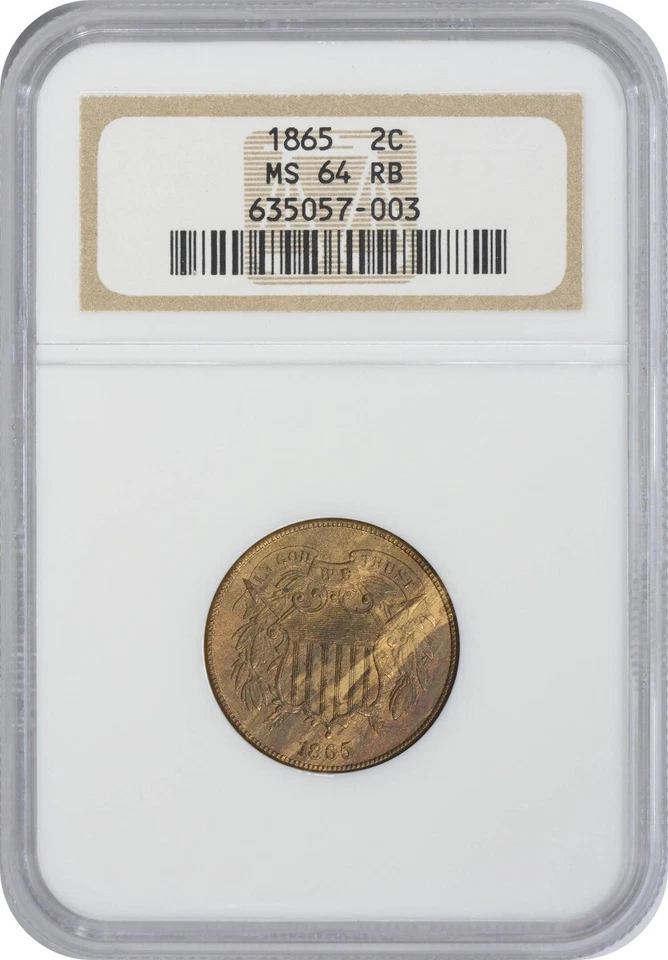 1865 Two Cent Piece MS64RB NGC - Image 1 of 2