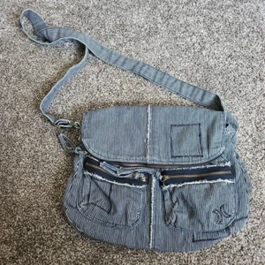 Hurley Blue Heathered Gray Crossbody Foldable Tote Bag With Zippers & Buttons - Picture 1 of 10