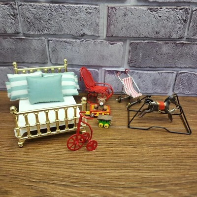 Vintage Miniature Doll House Furniture Lot Kids Bedroom Set - 1977 Fisher Price - Image 1 of 4