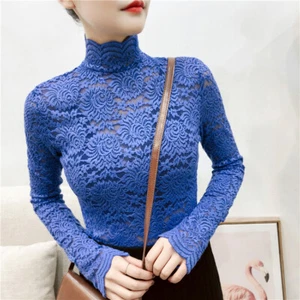 Women Lace Floral Top Blouse Slim T-Shirt Hollow Out Stretch Casual Sexy Elegant - Picture 1 of 17