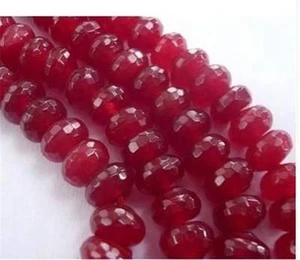 Beautiful Natural 5x8mm Faceted Red Jade Rondelle Gemstone Loose Beads 15" - Picture 1 of 1