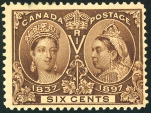 Canada Stamp # 55 FVF Mint H - perf thin - 6c QV Diamond Jubilee ~UN $225 (1897) - Picture 1 of 2