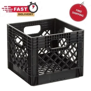 16QT Plastic Heavy-Duty Plastic Square Milk Crate Black - Picture 1 of 4
